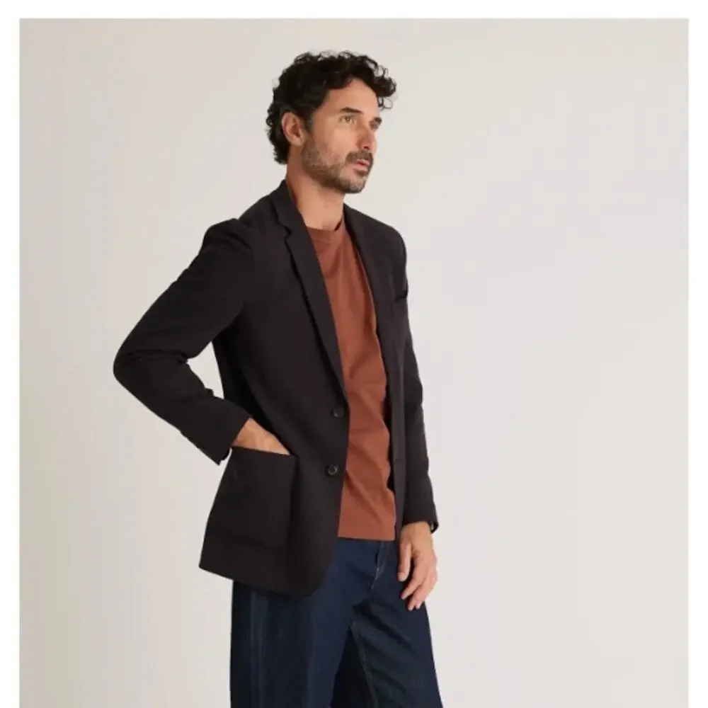 New! Quince Men's Cotton Pique Knit Blazer Black Sz Large